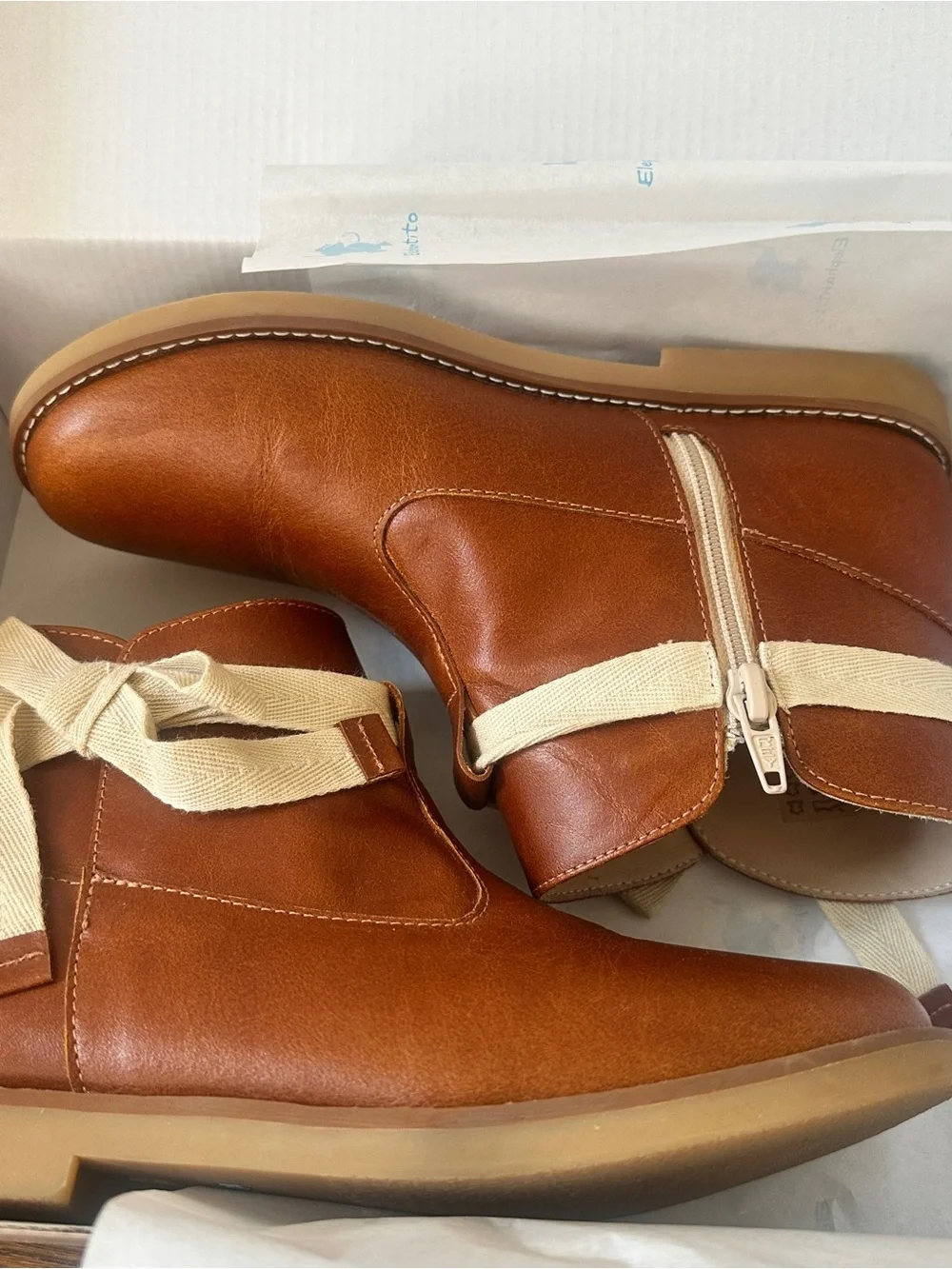 Elephantito Brown Kids Leather Ankle Boot Sunny Bootie with Cream Bow 3